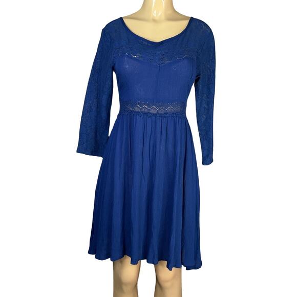Altar'd State Cropped Sleeve Lace Mini Dress Navy Blue SZ Small NWT - Picture 1 of 9